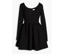 Gathered wool-blend crepe mini dress - Black