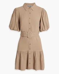 Walter Baker Tyanna belted gathered woven mini shirt dress - Neutral Neutral