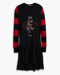 RED Valentino Printed point d'esprit-paneled cotton-jersey mini dress - Black Black