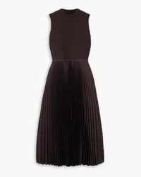 Theory Pleated satin and stretch-knit midi dress - Brown Brown