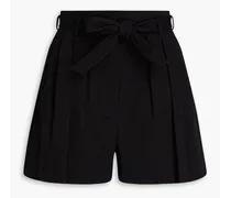 Pleated cotton-twill shorts - Black