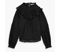 Espalier ruffled broderie anglaise ramie blouse - Black