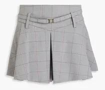 Belted checked wool-blend twill shorts - Gray