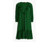 Ruffled jacquard mini shirt dress - Green
