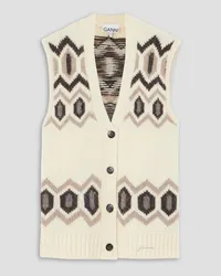 Ganni Oversized embroidered intarsia-knit wool vest - White White