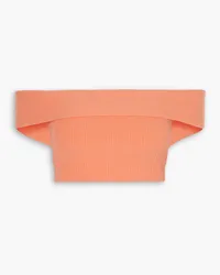 Anna Quan Tessa cropped off-the-shoulder ribbed cotton-blend top - Orange Orange