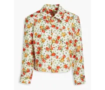 Cropped floral-print cotton-poplin shirt - White