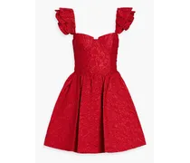 Alice Olivia - Bina ruffled satin-cloqué mini dress - Red