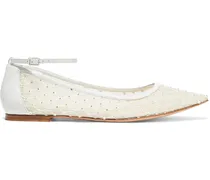 Rea crystal-embellished mesh and leather point-toe flats - White