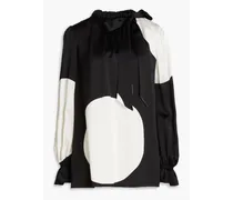 Gathered polka-dot satin-crepe blouse - Black