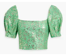 Alice Olivia - Joslyn cropped metallic cotton-blend jacquard top - Green