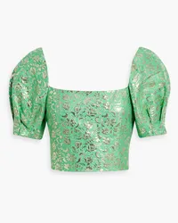 Alice + Olivia Alice Olivia - Joslyn cropped metallic cotton-blend jacquard top - Green Green