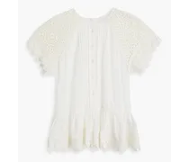 Crochet-paneled pintucked cotton-voile blouse - White