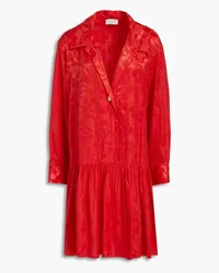 Sandro Gathered silk-blend satin-jacquard mini dress - Red Red