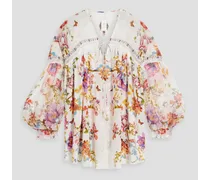 Crystal-embellished printed silk-chiffon blouse - White