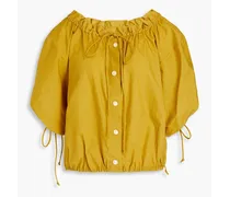 Gathered cotton-poplin blouse - Yellow