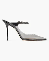 Jimmy Choo Bing 100 crystal-embellished PVC and patent-leather mules - Black Black