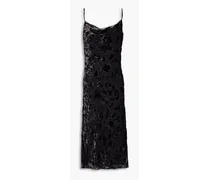 Nicola draped devoré-velvet slip dress - Black