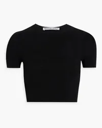 Alexander Wang Cropped appliquéd pointelle-knit top - Black Black