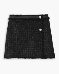 Versace Frayed metallic wool-blend tweed mini wrap skirt - Black Black