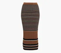 Striped ribbed cotton-blend midi skirt - Brown