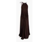 Cutout ruched jersey maxi dress - Brown