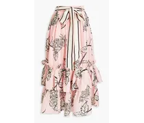 Tiered slub linen and silk-blend maxi skirt - Pink