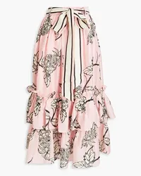 LEO LIN Tiered slub linen and silk-blend maxi skirt - Pink Pink