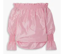 Off-the-shoulder ruffled silk-taffeta top - Pink