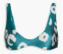 Leopard-print triangle bikini top - Blue