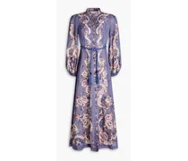 Floral-print linen maxi dress - Purple
