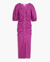 Ganni Ruched cotton-poplin midi dress - Purple Purple