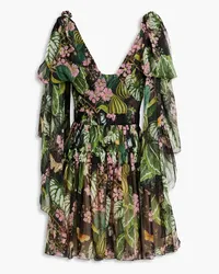 Oscar de la Renta Tiered printed silk-chiffon mini dress - Green Green