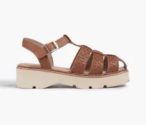 Woven leather platform sandals - Brown