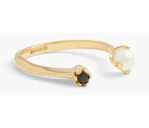 24-karat gold-plated, freshwater pearl and spinel ring - Metallic