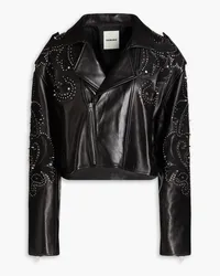 Sandro Cropped embellished leather biker jacket - Black Black