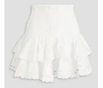 Noa ruffled shirred broderie anglaise cotton-blend mini skirt - White