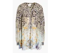 Crystal-embellished printed silk crepe de chine blouse - Animal print