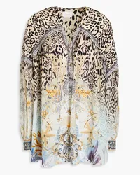 Camilla Crystal-embellished printed silk crepe de chine blouse - Animal print Animal