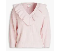 Ruffled ribbed cashmere-blend sweater - Pink