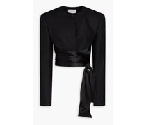 Cropped silk grain de poudre jacket - Black