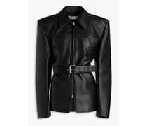 Gathered faux textured-leather jacket - Black