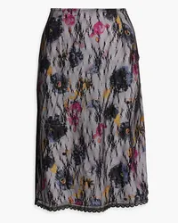 Anna Sui Layered floral-print crepe de chine and lace skirt - Purple Purple