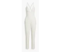 Lace-up wool-blend twill jumpsuit - White
