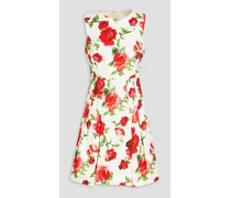 Pleated floral-print stretch-cotton dress - Red
