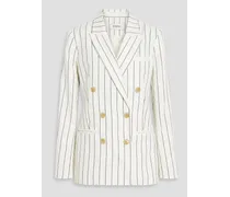 Walter double-breasted pinstriped linen and cotton-blend blazer - White