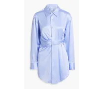 Twist-front silk-satin mini shirt dress - Blue