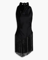 Nanushka Kori fringed draped satin halterneck top - Black Black