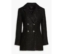 Double-breasted sequined tweed blazer - Black