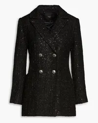 Maje Double-breasted sequined tweed blazer - Black Black